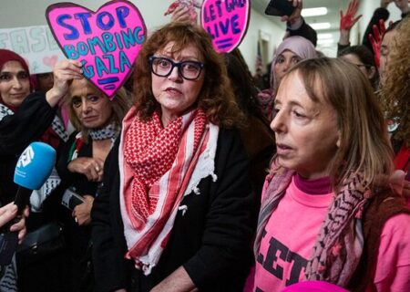سوزان ساراندون در جمع حامیان فلسطین در نیویورک